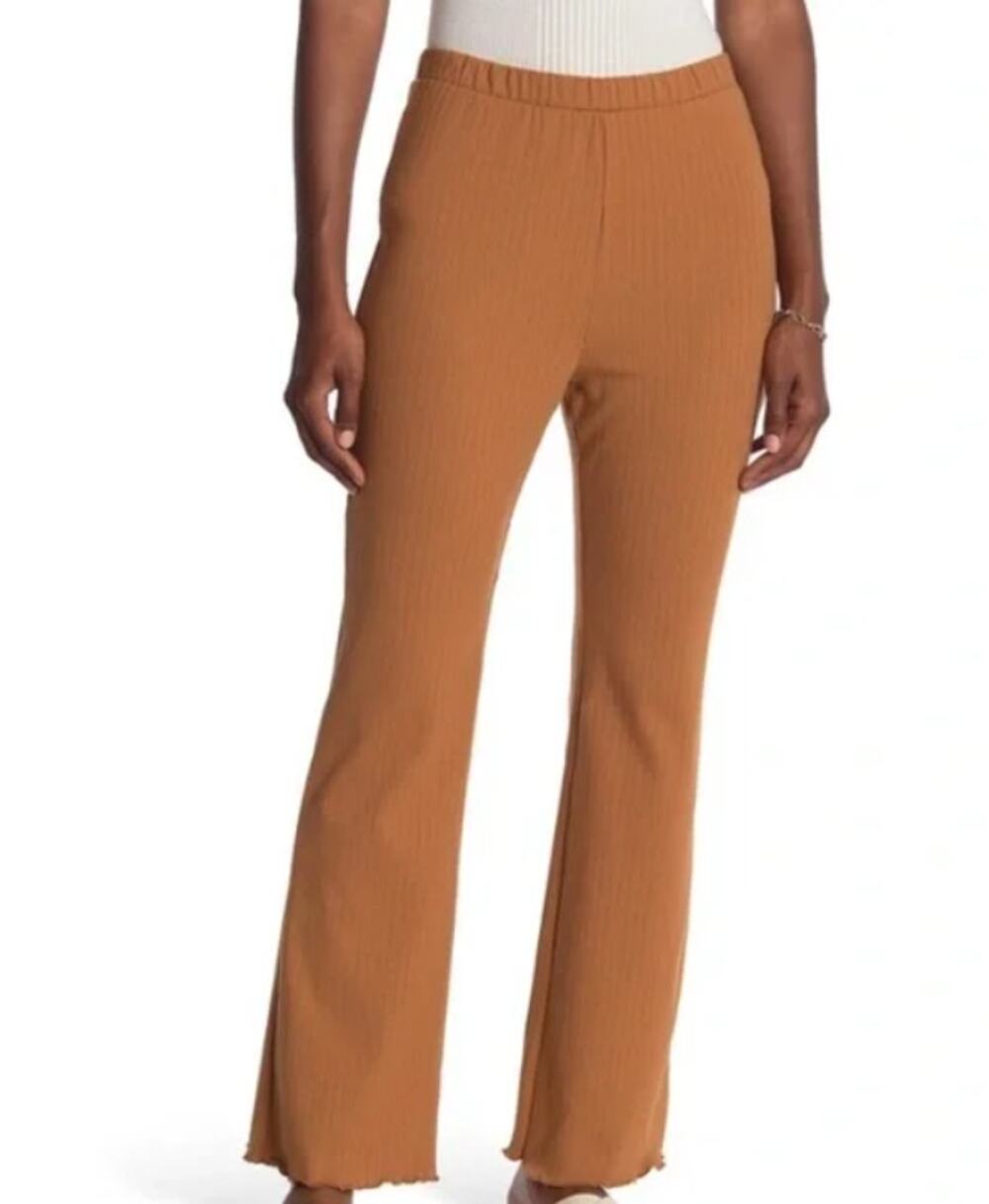 ABOUND Women's Ribbed Flared Leg Pull On Pants Small Tan Dale NWT